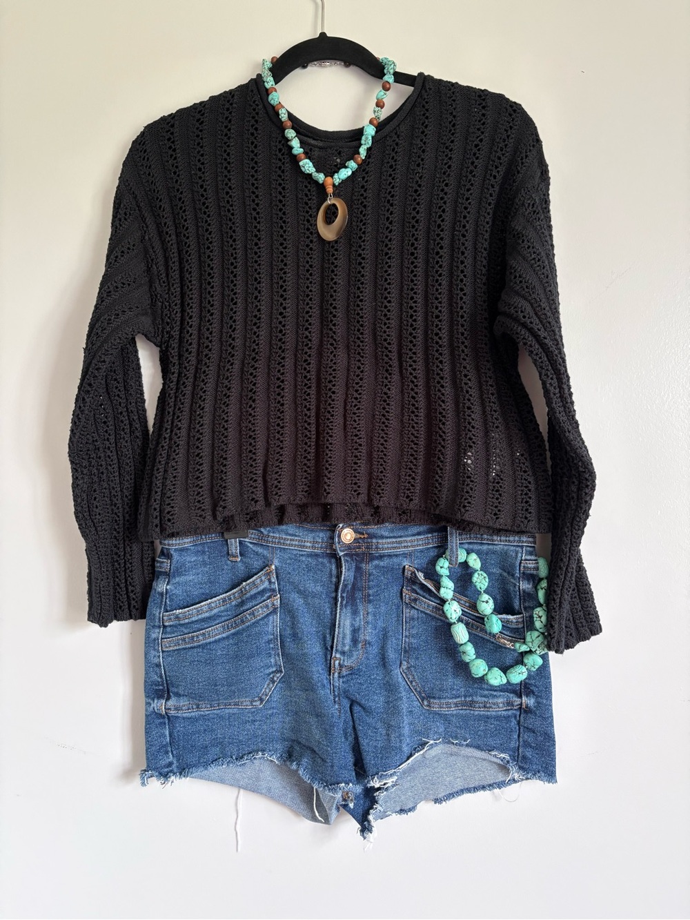 “BNNT” Black Cropped Crochet Knit Sweater, teenager approved